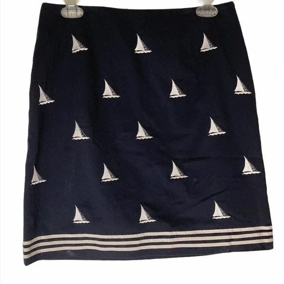 TALBOTS Nautical Dark Blue Embroidered Skirt Size 10 - Picture 1 of 3